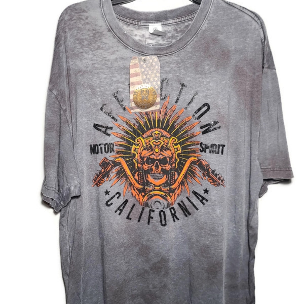 Men's Affliction American Customs Ancient Rumble Graphic T-shirt Grey 3XL